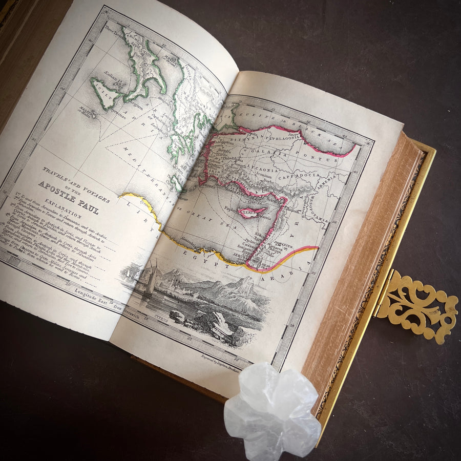 1853 Holy Bible | Old & New Testaments, Common Prayer & Psalms | Fine Black Leather with Ornate Brass Corners & Clasp | Gauffered Edges | Maps