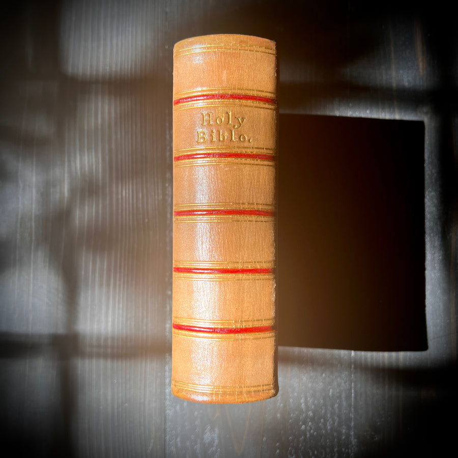 1866 Holy Bible | King James Version | Oxford University Press | Full Vellum Binding with Gauffered Edges, Gilt Clasp & Red Inlaid Cross | Presentation Copy