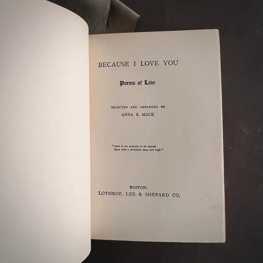 Because I Love You: Poems of Love (First Edition, 1894), Art Nouveau Half-Leather Binding with Verses by Celebrated Poets of Earlier Eras)