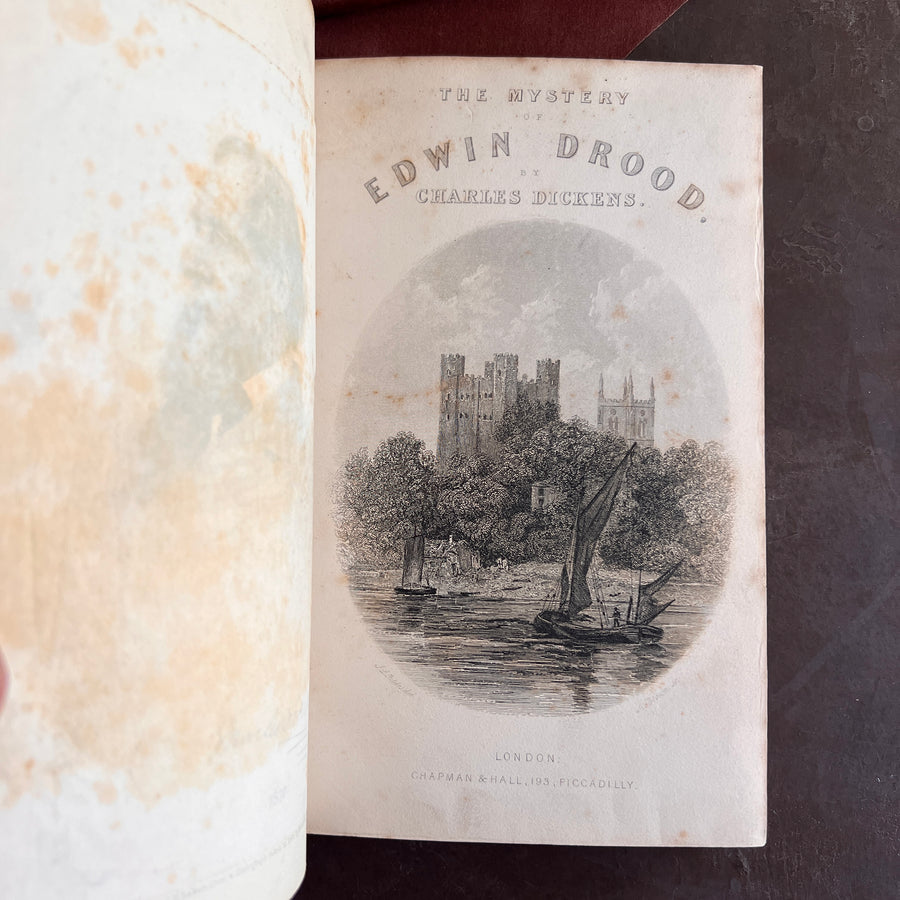 Mystery of Edwin Drood | Charles Dickens| First Edition in Book Form, Chapman & Hall, 1870 — Rebound in Half Leather by J. Woodland Bindery | First Printing Illustrations by S. L. Fildes