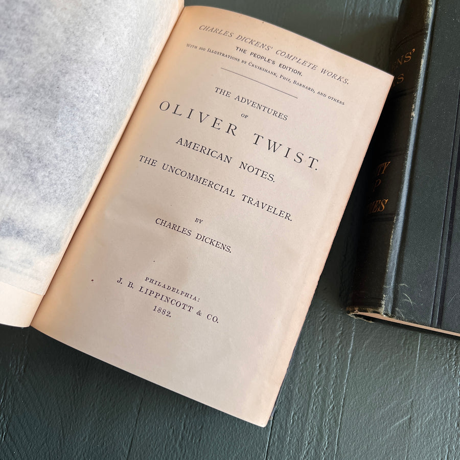 1882 Dickens Works – 3-Volume Decorative Set in Green Cloth