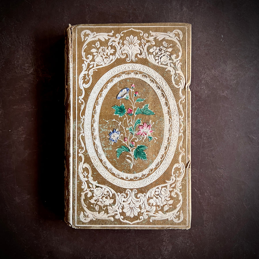 Henri de Lusignan ou L’Anneau de Richard Coeur-de-Lion (1852) | Ornate Cartonnage Romantique Binding with Hand-Colored Floral Design