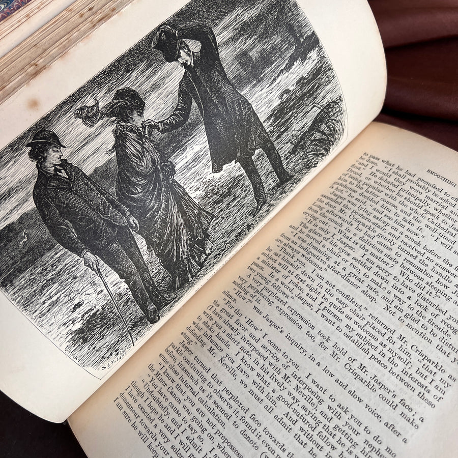 Mystery of Edwin Drood | Charles Dickens| First Edition in Book Form, Chapman & Hall, 1870 — Rebound in Half Leather by J. Woodland Bindery | First Printing Illustrations by S. L. Fildes