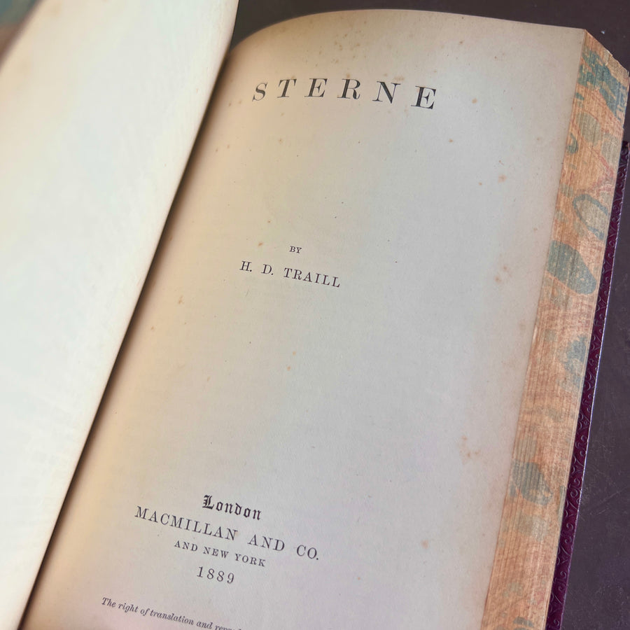English Men of Letters: Swift, Fielding, and Sterne (1889) — Fine Binding, Full Leather, Gilt Armorial, Marbled Edges London: Macmillan and Co. | 1889.