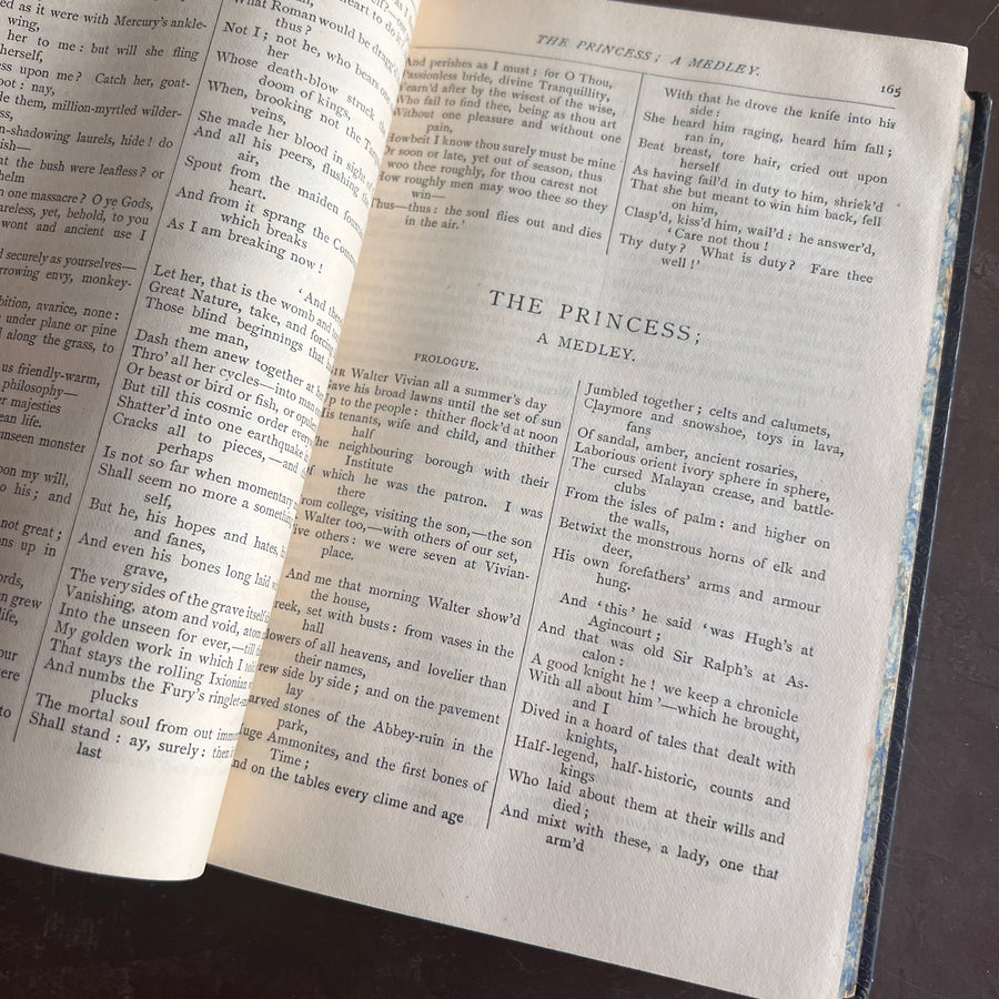 Poetical Works of Alfred Lord Tennyson (1899) — Full Leather Prize Binding, Charterhouse School, Gilt Crest, Marbled Endpapers London: Macmillan and Co. | 1899.