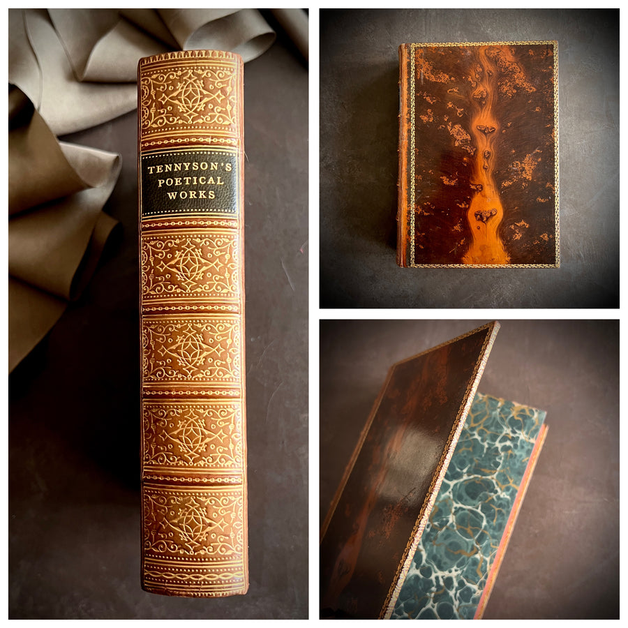 Poetical Works of Alfred Lord Tennyson — The Albion Edition (1902) | Fine Tree Calf Binding with Gilt & Marbled Endpapers