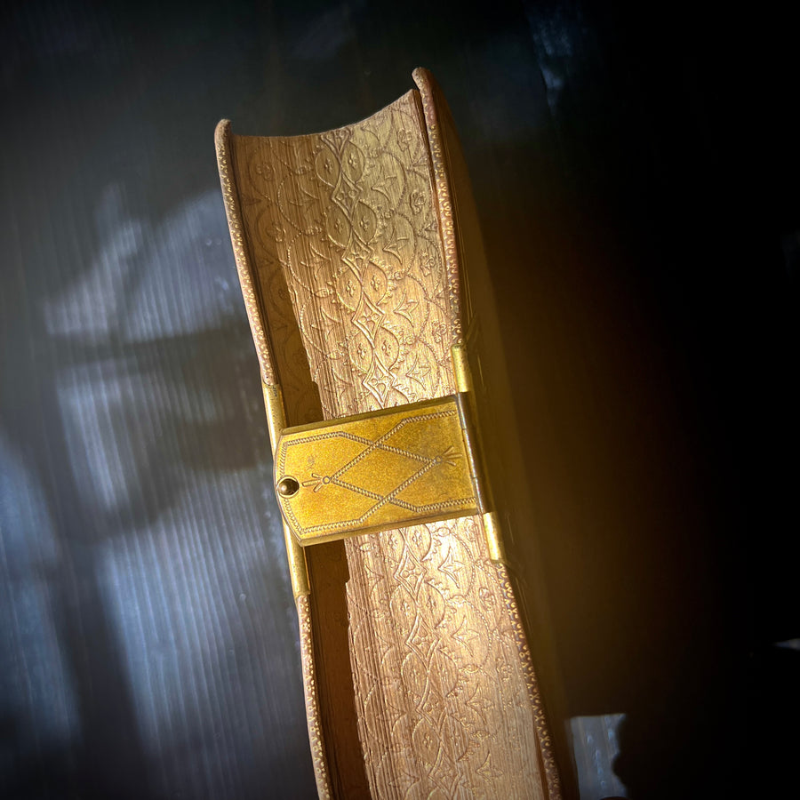 1866 Holy Bible | King James Version | Oxford University Press | Full Vellum Binding with Gauffered Edges, Gilt Clasp & Red Inlaid Cross | Presentation Copy