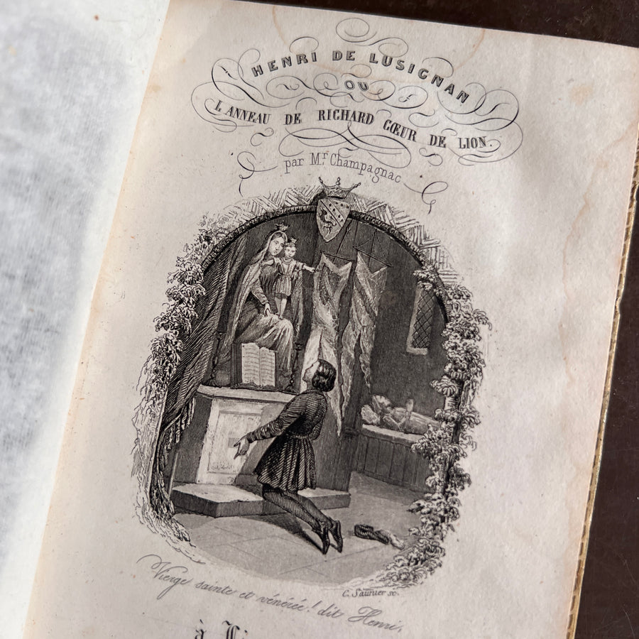 Henri de Lusignan ou L’Anneau de Richard Coeur-de-Lion (1852) | Ornate Cartonnage Romantique Binding with Hand-Colored Floral Design