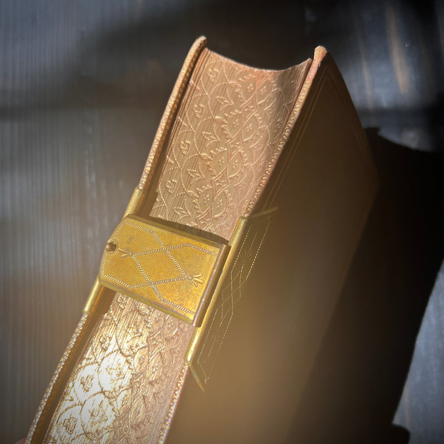 1866 Holy Bible | King James Version | Oxford University Press | Full Vellum Binding with Gauffered Edges, Gilt Clasp & Red Inlaid Cross | Presentation Copy