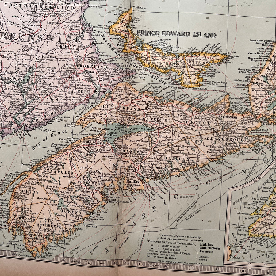 1902 - Map of New Brunswick, Nova Scotia, and Prince Edward Island With Newfoundland