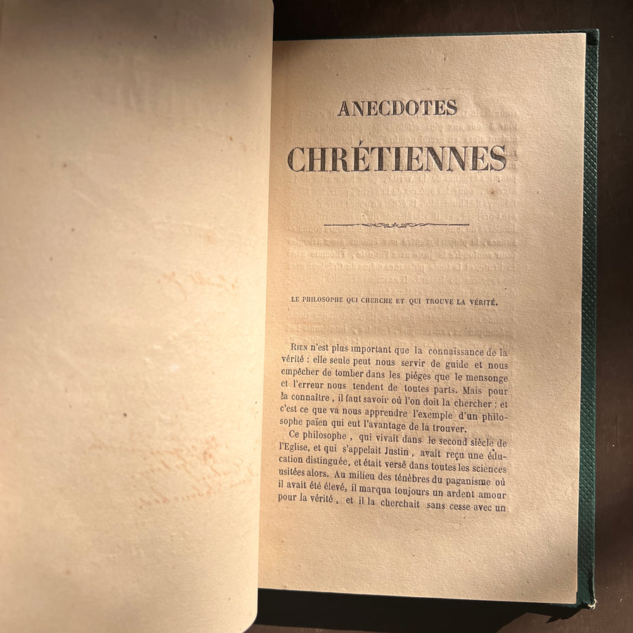 Anecdotes Chrétiennes (Christian Anecdotes) by L’Abbé Reyre, c.1860 —  Teal French Cartonnage Binding