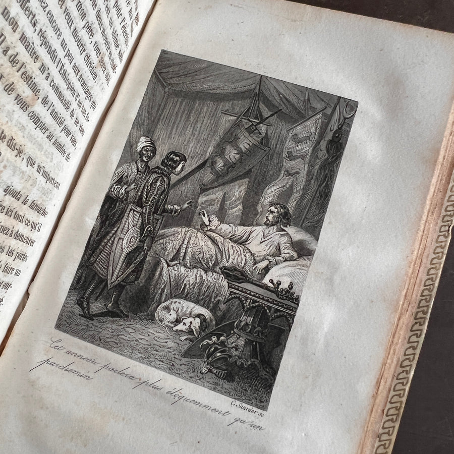 Henri de Lusignan ou L’Anneau de Richard Coeur-de-Lion (1852) | Ornate Cartonnage Romantique Binding with Hand-Colored Floral Design