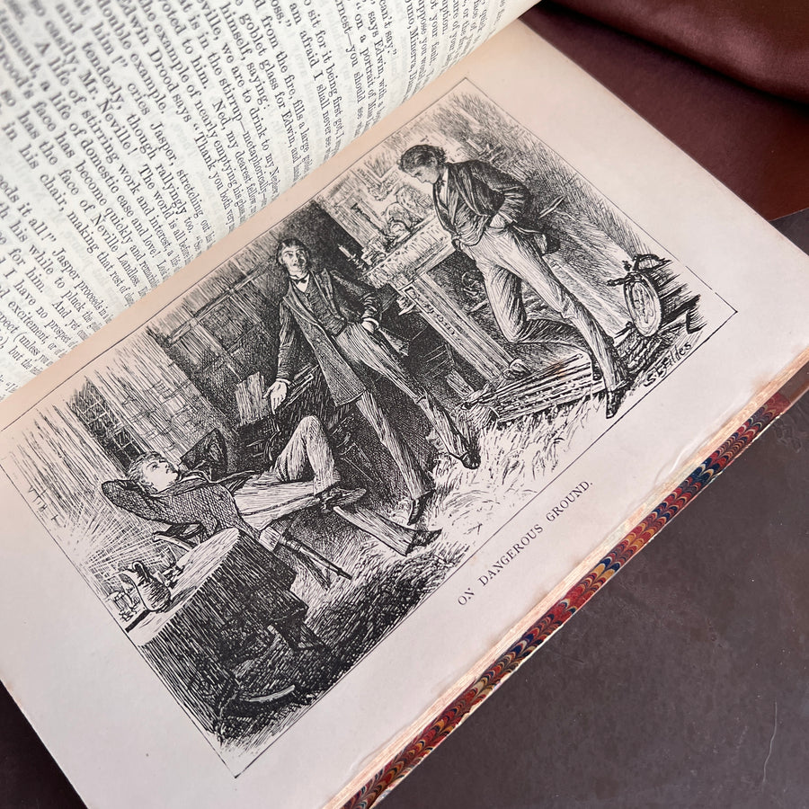Mystery of Edwin Drood | Charles Dickens| First Edition in Book Form, Chapman & Hall, 1870 — Rebound in Half Leather by J. Woodland Bindery | First Printing Illustrations by S. L. Fildes