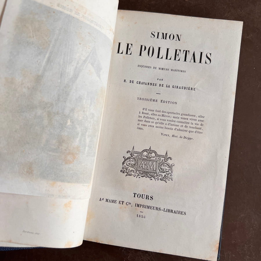 Simon le Polletais by H. de Chavannes de la Giraudière | Cartonnage Romantique with Gilt Wreath & Ship Motif –| 1856