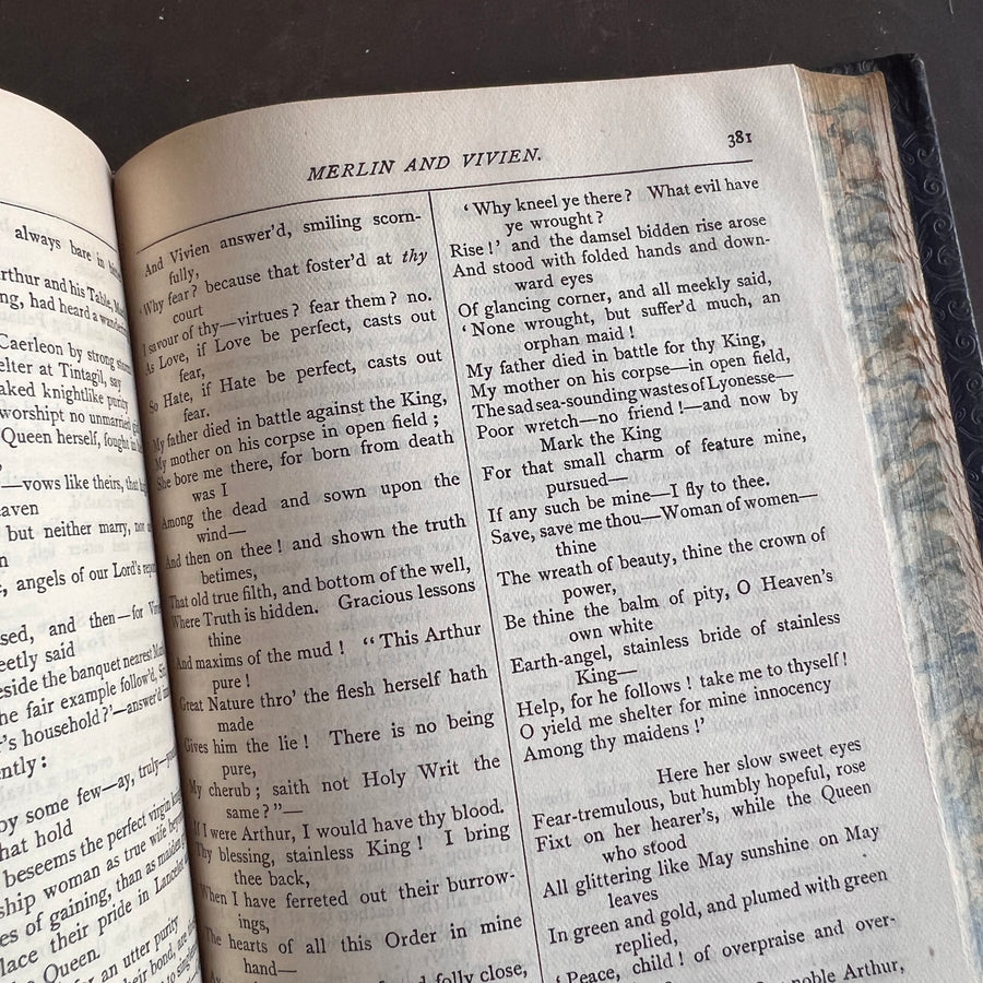 Poetical Works of Alfred Lord Tennyson (1899) — Full Leather Prize Binding, Charterhouse School, Gilt Crest, Marbled Endpapers London: Macmillan and Co. | 1899.