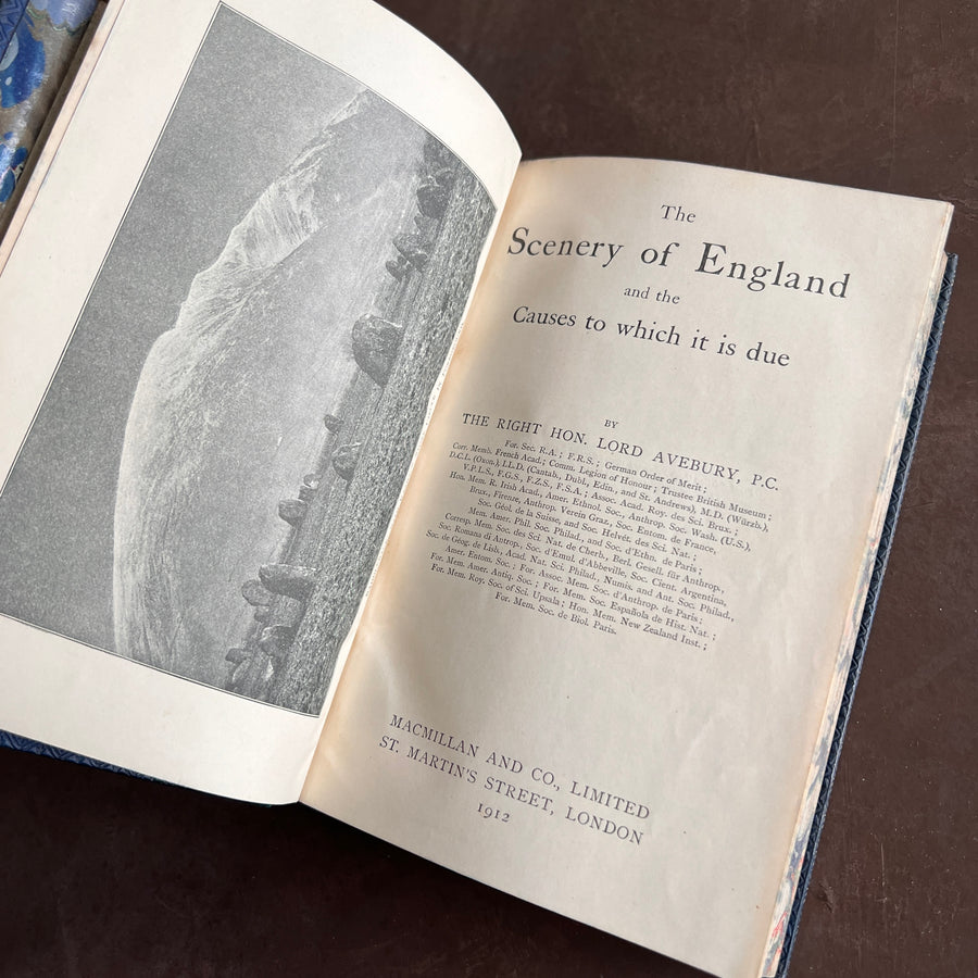 1912 The Scenery of England by Lord Avebury – Fine Prize Binding in Blue Morocco | Geology, Rivers, Volcanoes, and Landscapes of England