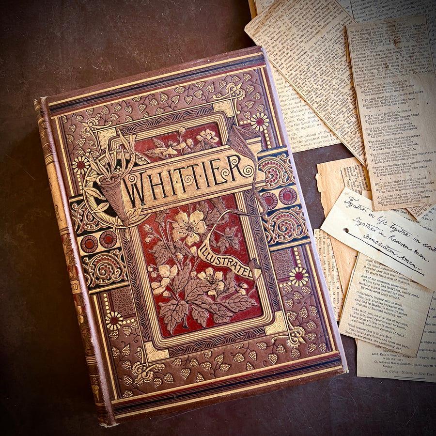 c.1880 - Poems By John G. Whittier (+ newspaper clippings from the late 1800s on his funeral, poetry and more)
