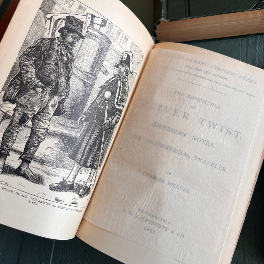 1882 Dickens Works – 3-Volume Decorative Set in Green Cloth