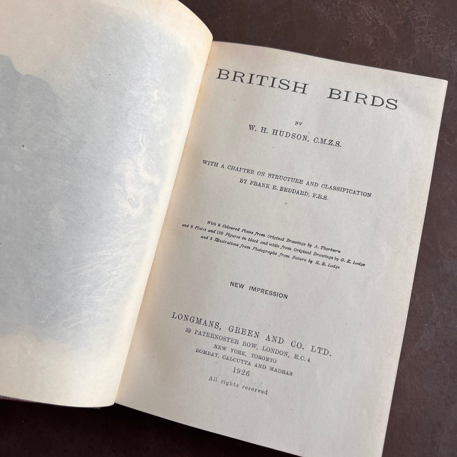 British Birds By W.H. Hudson (1926) | Half Leather Prize Fine Binding