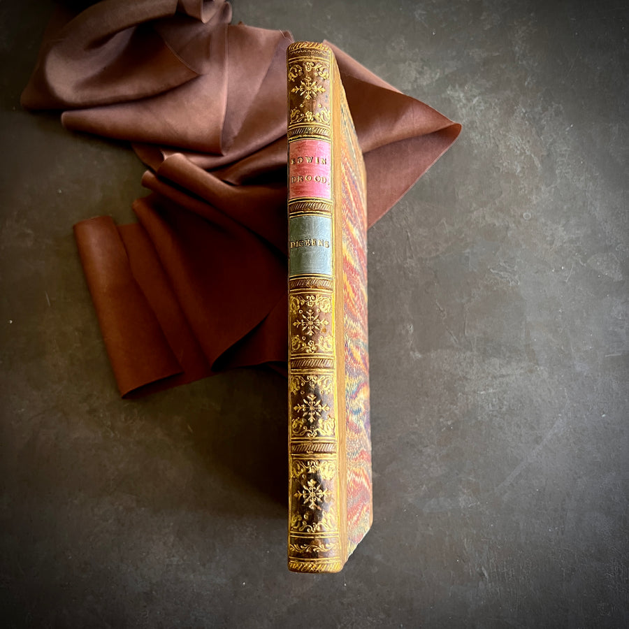 Mystery of Edwin Drood | Charles Dickens| First Edition in Book Form, Chapman & Hall, 1870 — Rebound in Half Leather by J. Woodland Bindery | First Printing Illustrations by S. L. Fildes