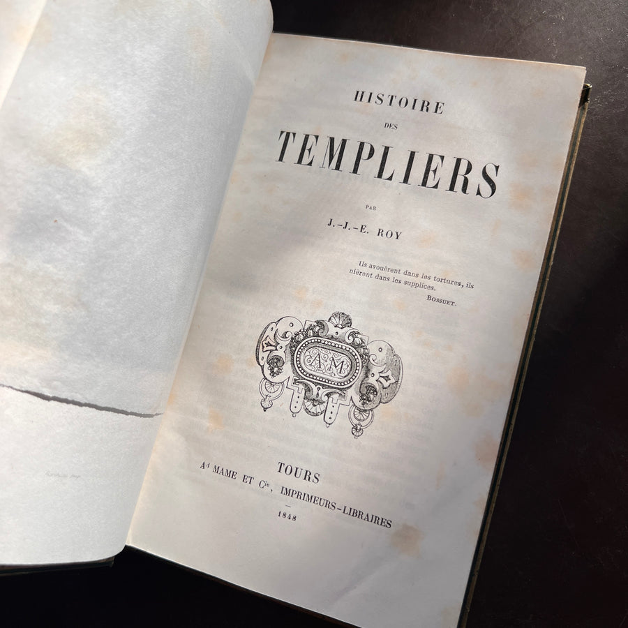 Histoire des Templiers by J.-J.-E. Roy | 1848 | Cartonnage Romantique in Gilt, Green, and Floral Design