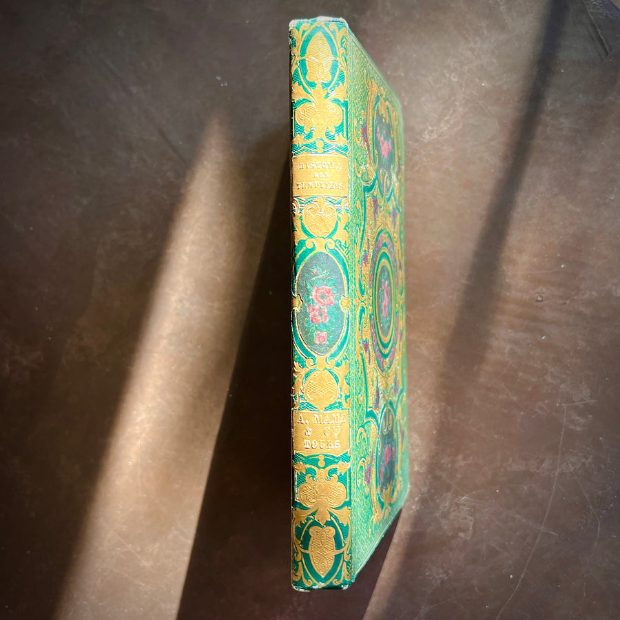 Histoire des Templiers by J.-J.-E. Roy | 1848 | Cartonnage Romantique in Gilt, Green, and Floral Design