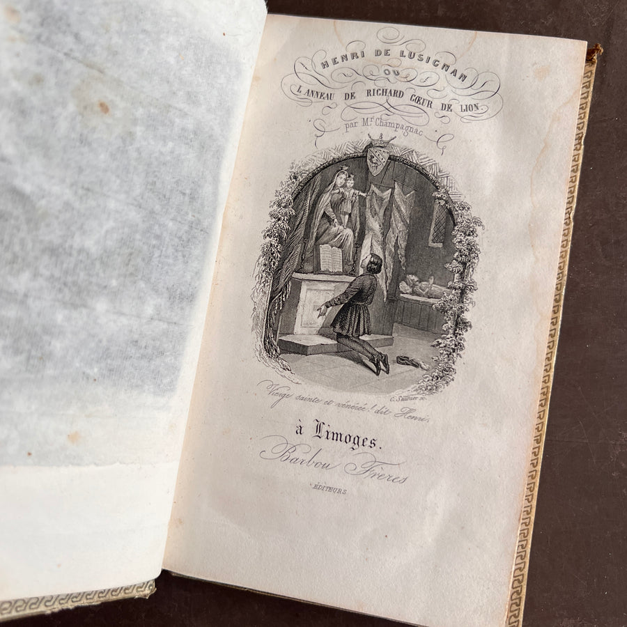 Henri de Lusignan ou L’Anneau de Richard Coeur-de-Lion (1852) | Ornate Cartonnage Romantique Binding with Hand-Colored Floral Design