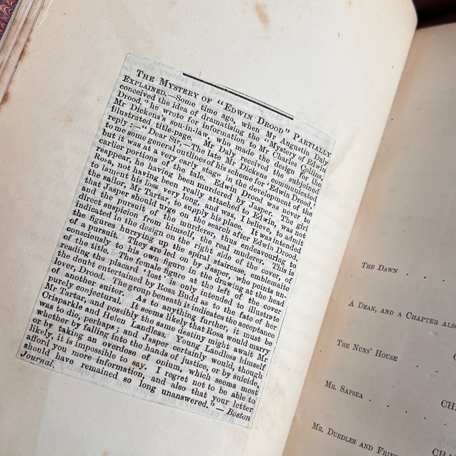 Mystery of Edwin Drood | Charles Dickens| First Edition in Book Form, Chapman & Hall, 1870 — Rebound in Half Leather by J. Woodland Bindery | First Printing Illustrations by S. L. Fildes