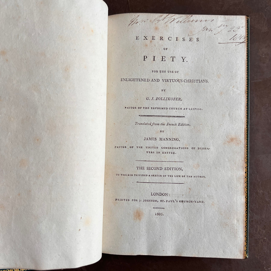 Exercises of Piety by G.J. Zollikofer | Presentation Copy, 1805 | Royal Provenance; Inscribed by Princess Amelia(youngest child of King George III and Queen Charlotte)