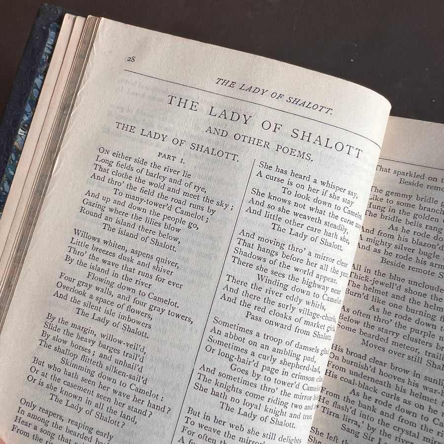 Poetical Works of Alfred Lord Tennyson (1899) — Full Leather Prize Binding, Charterhouse School, Gilt Crest, Marbled Endpapers London: Macmillan and Co. | 1899.