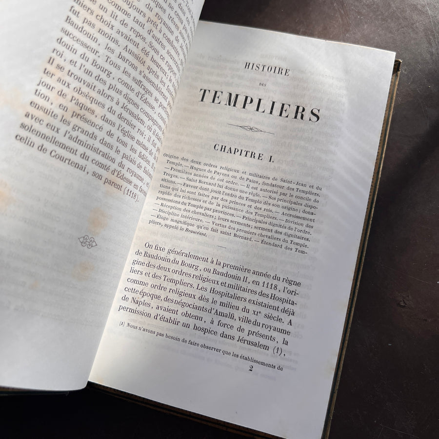 Histoire des Templiers by J.-J.-E. Roy | 1848 | Cartonnage Romantique in Gilt, Green, and Floral Design