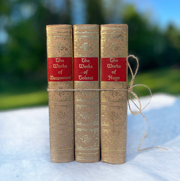 Fine Vintage Book Bundle With Gilt Detail— Works of Maupassant, Tolstoi & Hugo