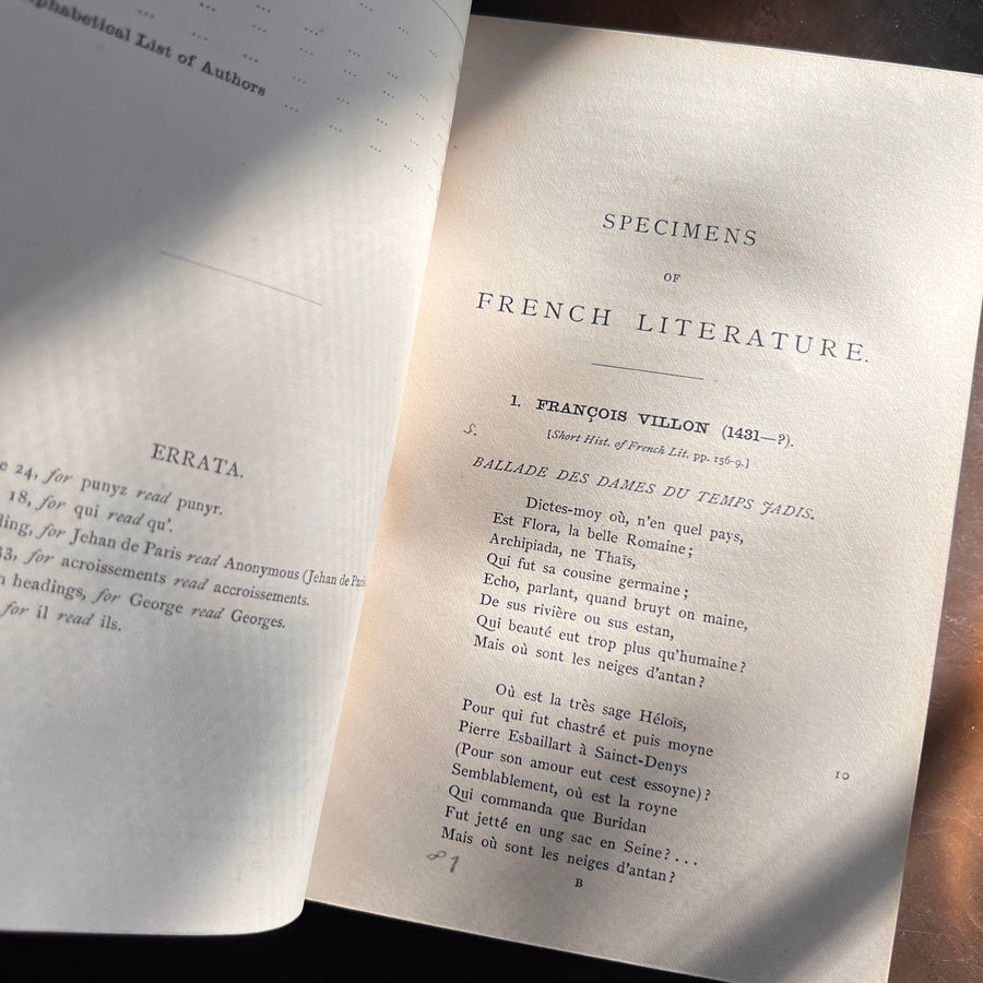 Specimens of French Literature from Villon to Hugo | First Edition | 1883, Clarendon Press Prize Binding