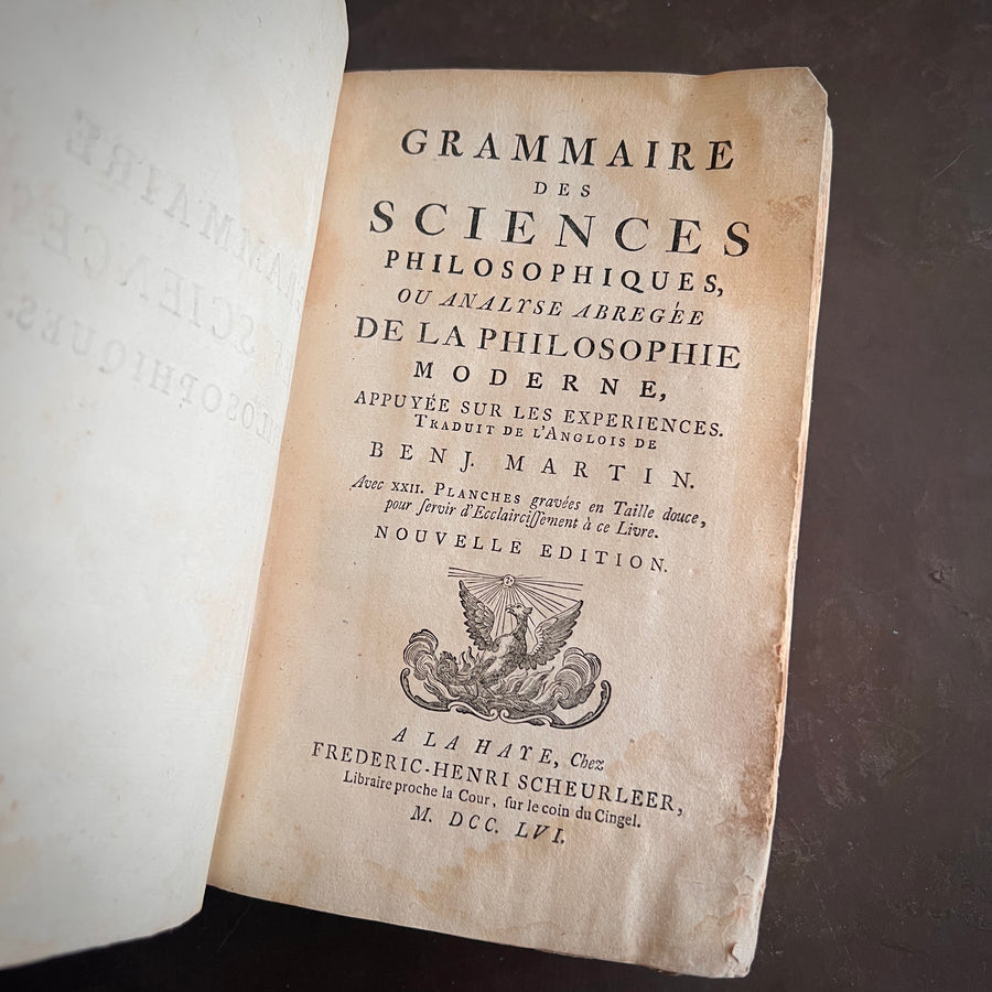 1756 Grammaire des Sciences Philosophiques — Vellum-Bound Scientific Encyclopaedia with Newtonian & Copernican Fold-Out Plates
