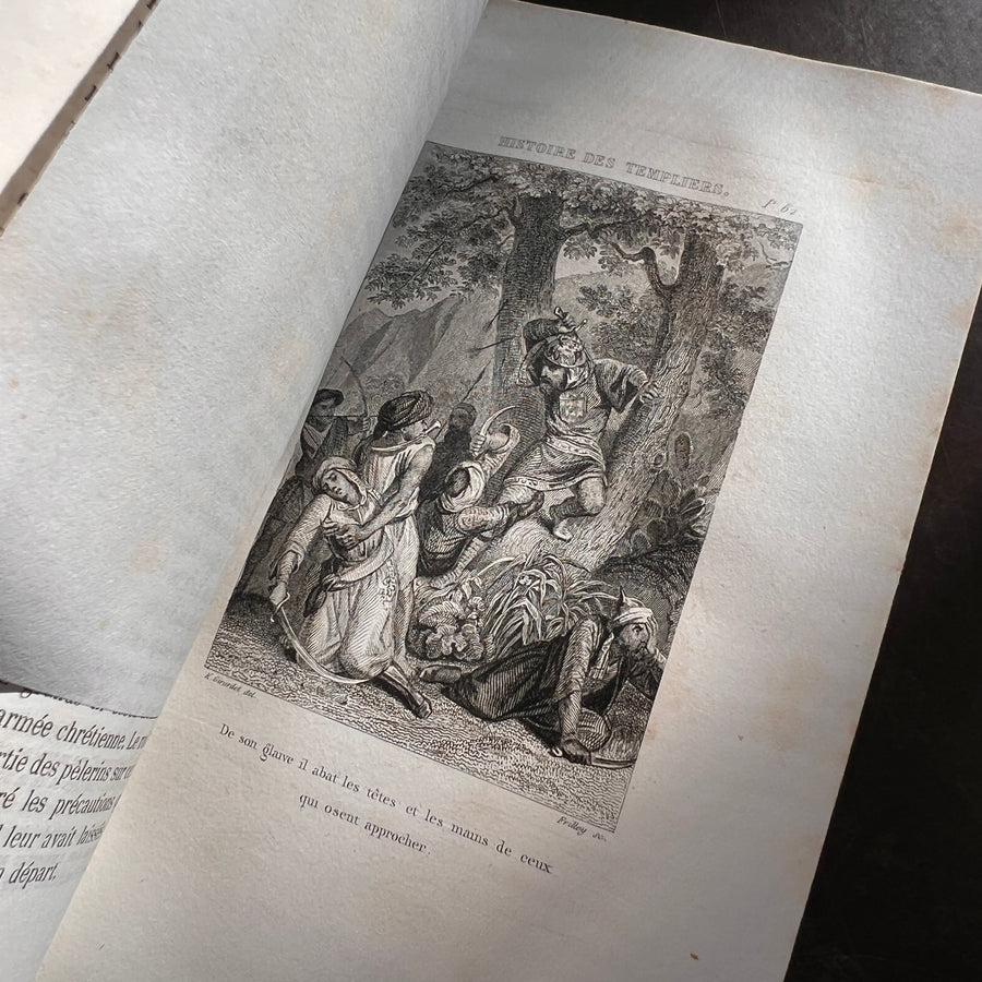 Histoire des Templiers by J.-J.-E. Roy | 1848 | Cartonnage Romantique in Gilt, Green, and Floral Design