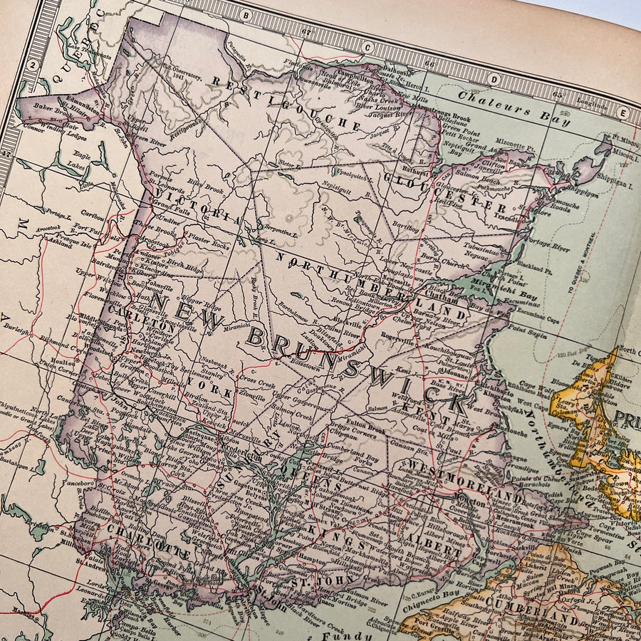 1902 - Map of New Brunswick, Nova Scotia, and Prince Edward Island With Newfoundland