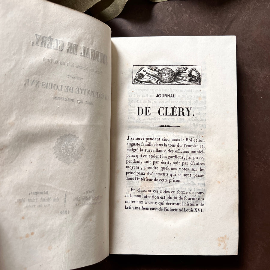 1845 - Journal de Clery, Relation des Evenemens de la Tour du Temple Pendant La Captivite de Louis XVI, Roi de France