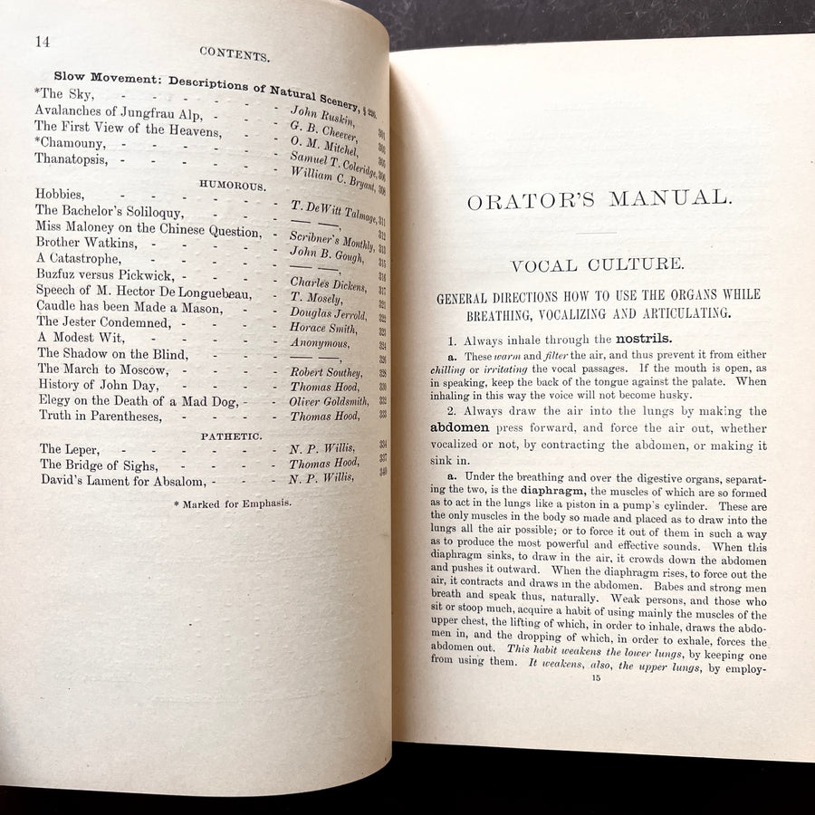 1879 - Orator’s Manual; A Practical and Philosophical Treatise on Vocalculture, Emphasis and Gesture, Tpgether With Selections For Declamation and Reading