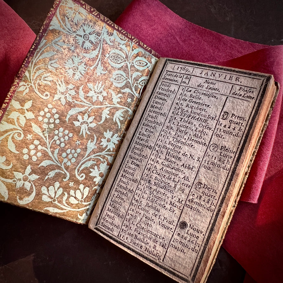 1789 French Royal Almanac – La Marchande d’Étoffes de Soie – Red Moroccan Leather with Gilt Royal Arms of Louis XVI – Pre-French Revolut
