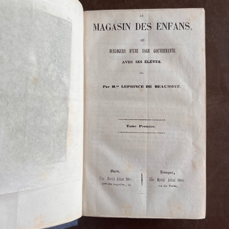 Le Magasin des Enfas ou Dialogues D’Une Sage Gouvernante Avec Ses Eleves  — Mme Leprince de Beaumont | Mid-19th Century French Edition | 2 Volumes in 1 | Fine Gilt-Decorated Binding