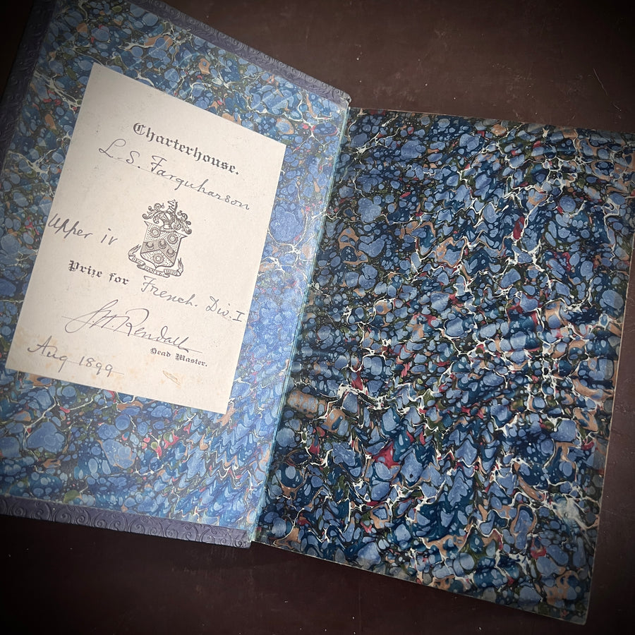 Poetical Works of Alfred Lord Tennyson (1899) — Full Leather Prize Binding, Charterhouse School, Gilt Crest, Marbled Endpapers London: Macmillan and Co. | 1899.