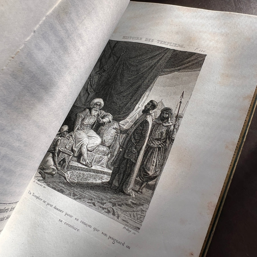 Histoire des Templiers by J.-J.-E. Roy | 1848 | Cartonnage Romantique in Gilt, Green, and Floral Design