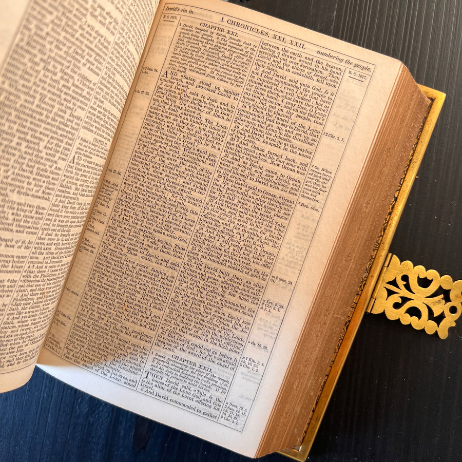 1853 Holy Bible | Old & New Testaments, Common Prayer & Psalms | Fine Black Leather with Ornate Brass Corners & Clasp | Gauffered Edges | Maps