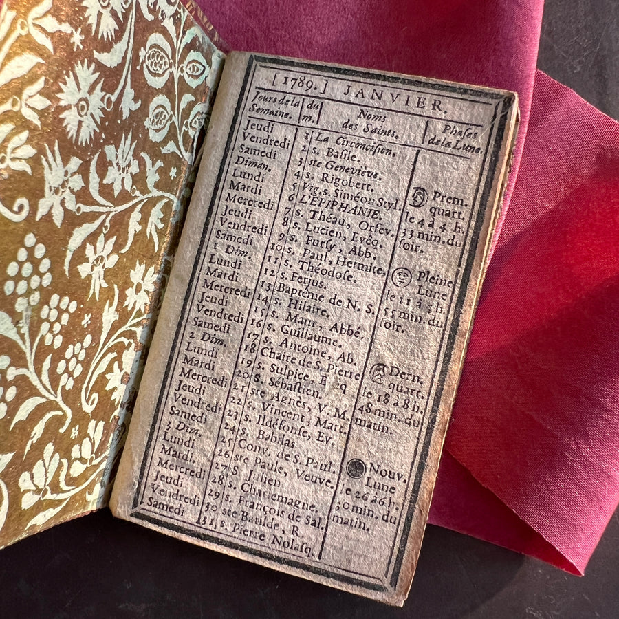 1789 French Royal Almanac – La Marchande d’Étoffes de Soie – Red Moroccan Leather with Gilt Royal Arms of Louis XVI – Pre-French Revolut