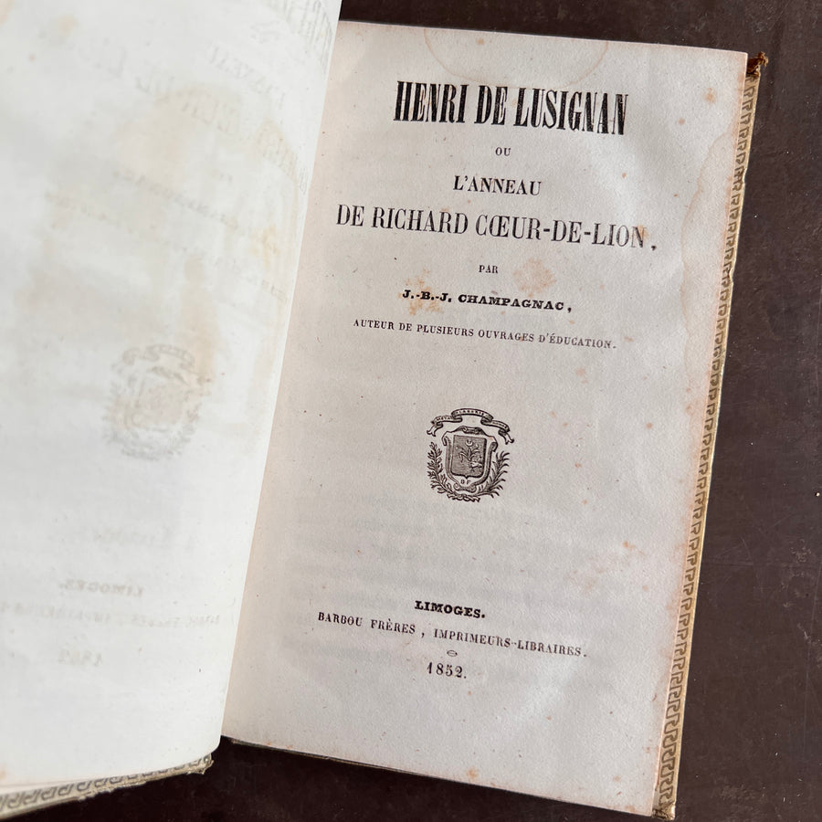 Henri de Lusignan ou L’Anneau de Richard Coeur-de-Lion (1852) | Ornate Cartonnage Romantique Binding with Hand-Colored Floral Design