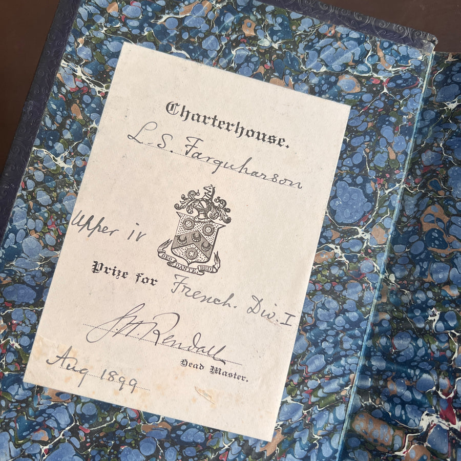 Poetical Works of Alfred Lord Tennyson (1899) — Full Leather Prize Binding, Charterhouse School, Gilt Crest, Marbled Endpapers London: Macmillan and Co. | 1899.