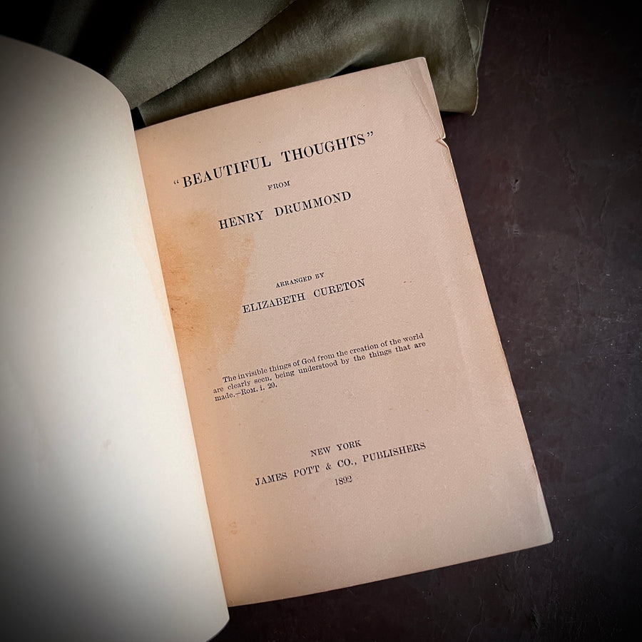 1892 - Henry Drummond’s- Beautiful Thoughts|Hand-painted Illumination & Hoyt Family Provenance