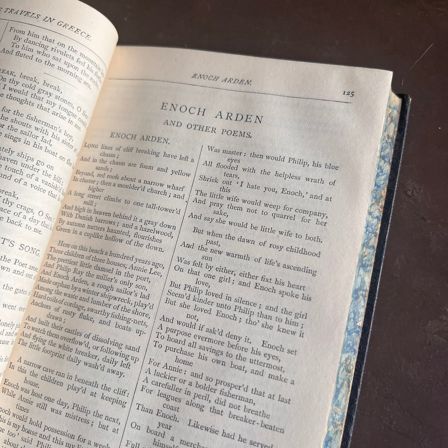 Poetical Works of Alfred Lord Tennyson (1899) — Full Leather Prize Binding, Charterhouse School, Gilt Crest, Marbled Endpapers London: Macmillan and Co. | 1899.