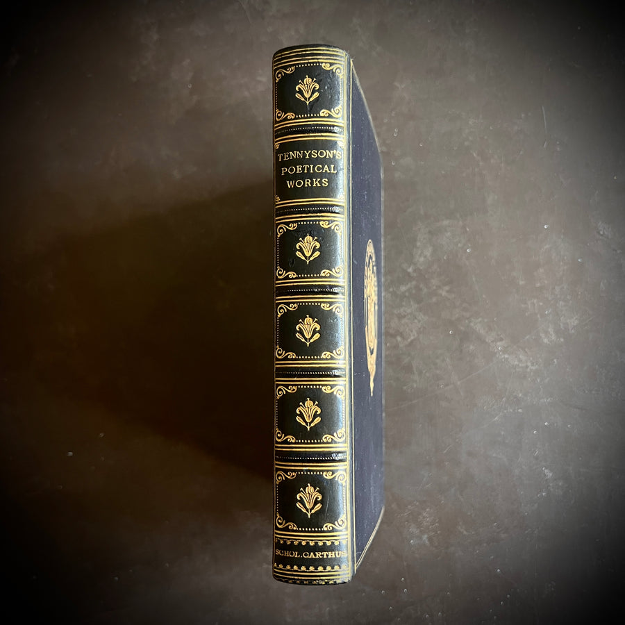 Poetical Works of Alfred Lord Tennyson (1899) — Full Leather Prize Binding, Charterhouse School, Gilt Crest, Marbled Endpapers London: Macmillan and Co. | 1899.