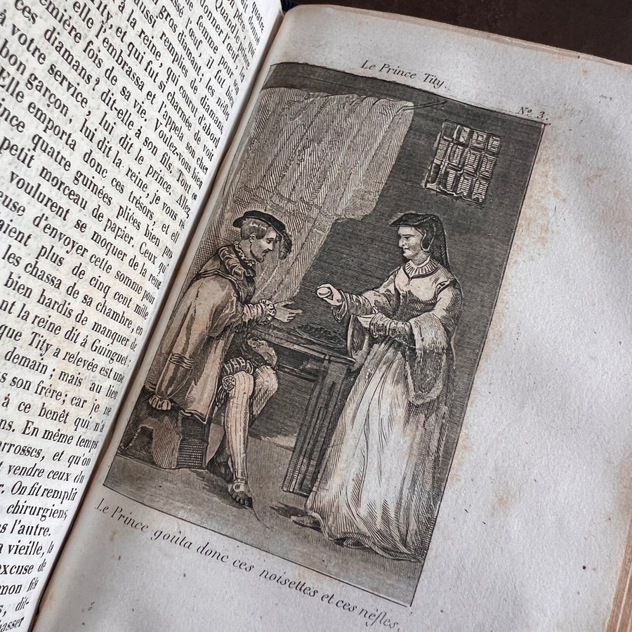Le Magasin des Enfas ou Dialogues D’Une Sage Gouvernante Avec Ses Eleves  — Mme Leprince de Beaumont | Mid-19th Century French Edition | 2 Volumes in 1 | Fine Gilt-Decorated Binding
